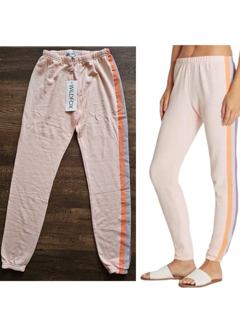 NWT! Wildfox Grapefruit Stripe Knox Joggers Sweatpants XS Pink Salt